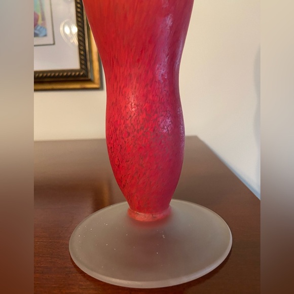 CARLO MORETTI Orange Red Tall 15” Thin Art GLASS Satin “SATINATO” VASE Murano - Picture 3 of 8